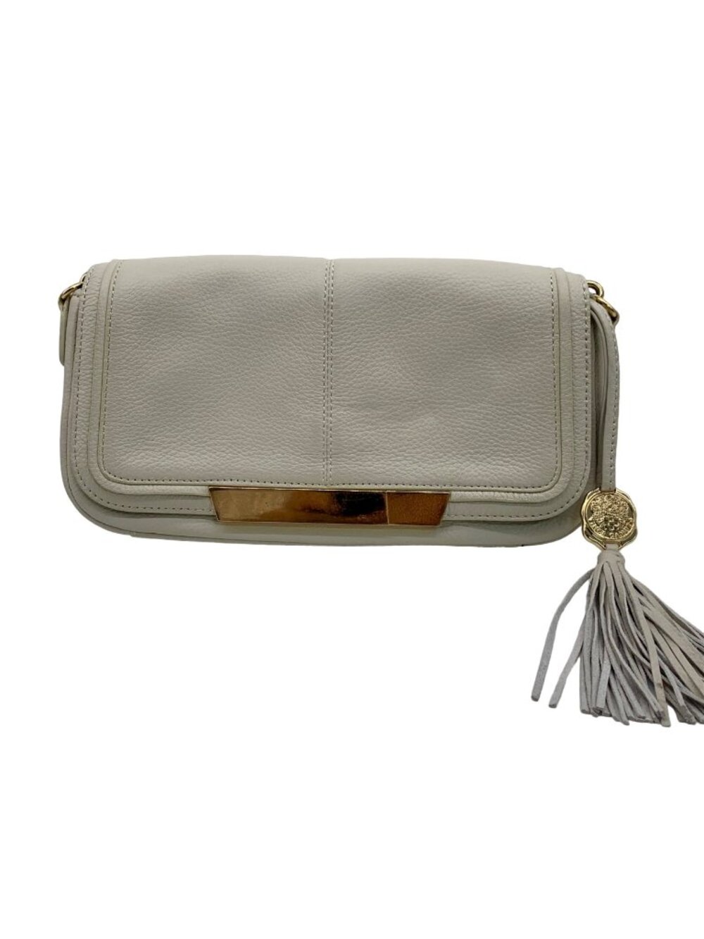 Vince Camuto Beige Pebbled Leather Fold Over Shoulder Bag